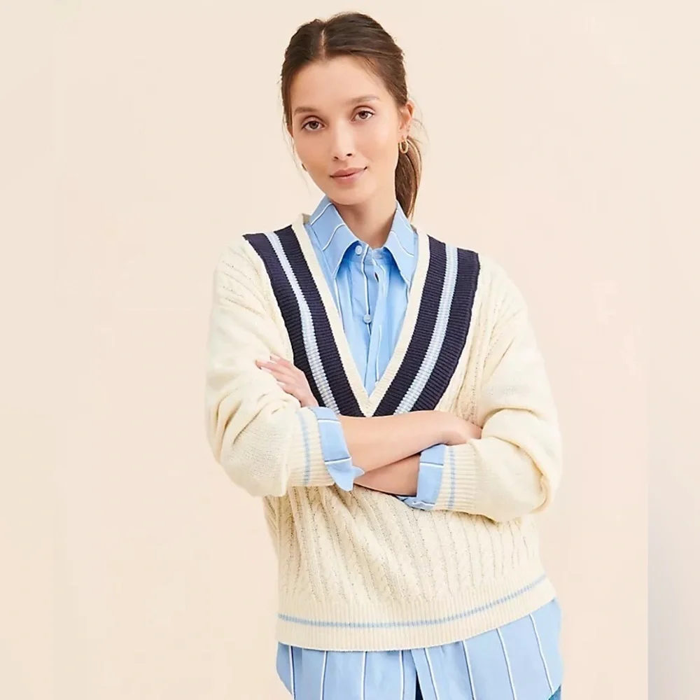 Anthropologie X Callahan Dee Vee Preppy Cable Knit Sweater
